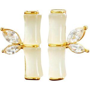 Cute Crystal Bamboo Stud Earrings – Dainty Alloy Earrings for Women, Elegant